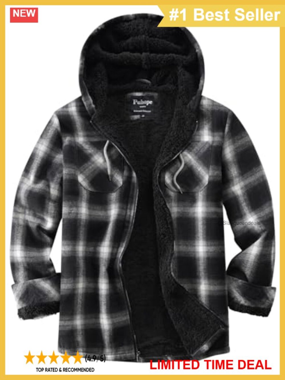Womens Sherpa Lined Flannel Plaid Zip Up Hooded Fleece Jacket